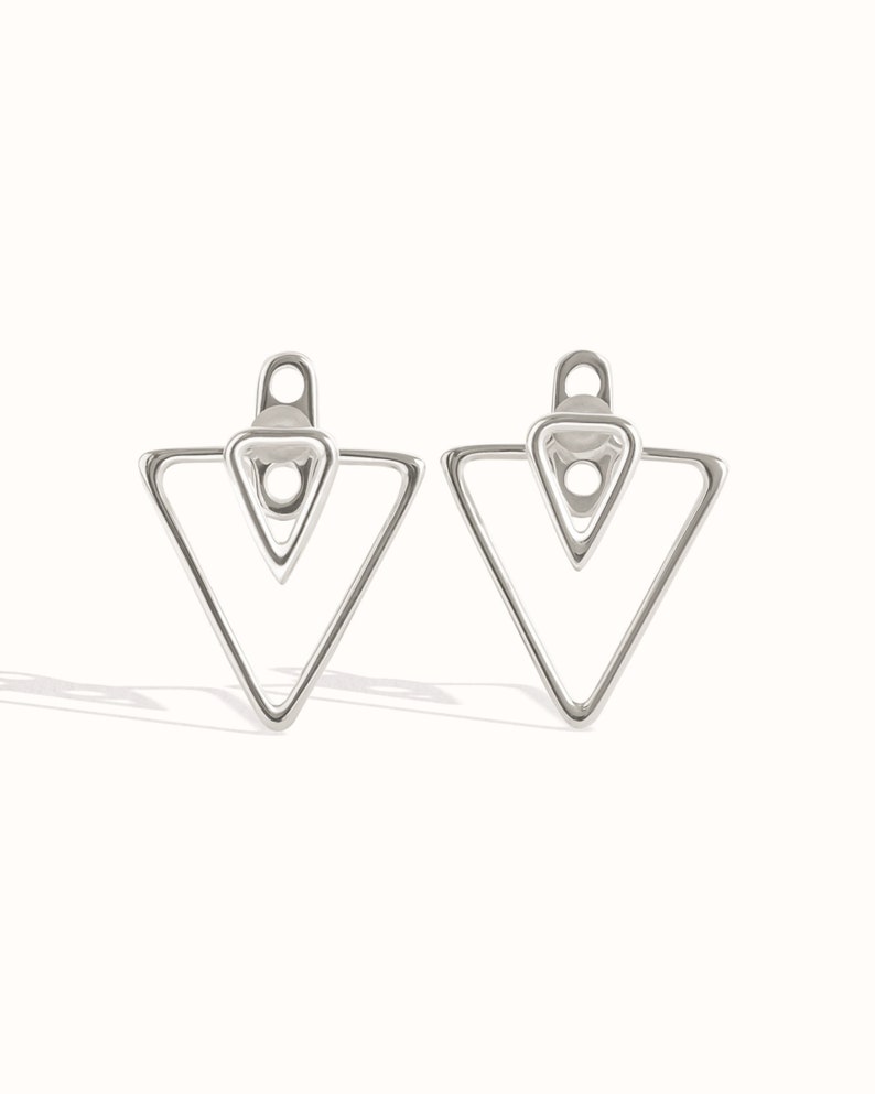 Triangle Ear Jacket Earring Sterling Silver Geometric Earrings Triangle Studs Minimalist Jewelry Gift for Her JKT011 Pair - 2 Earrings