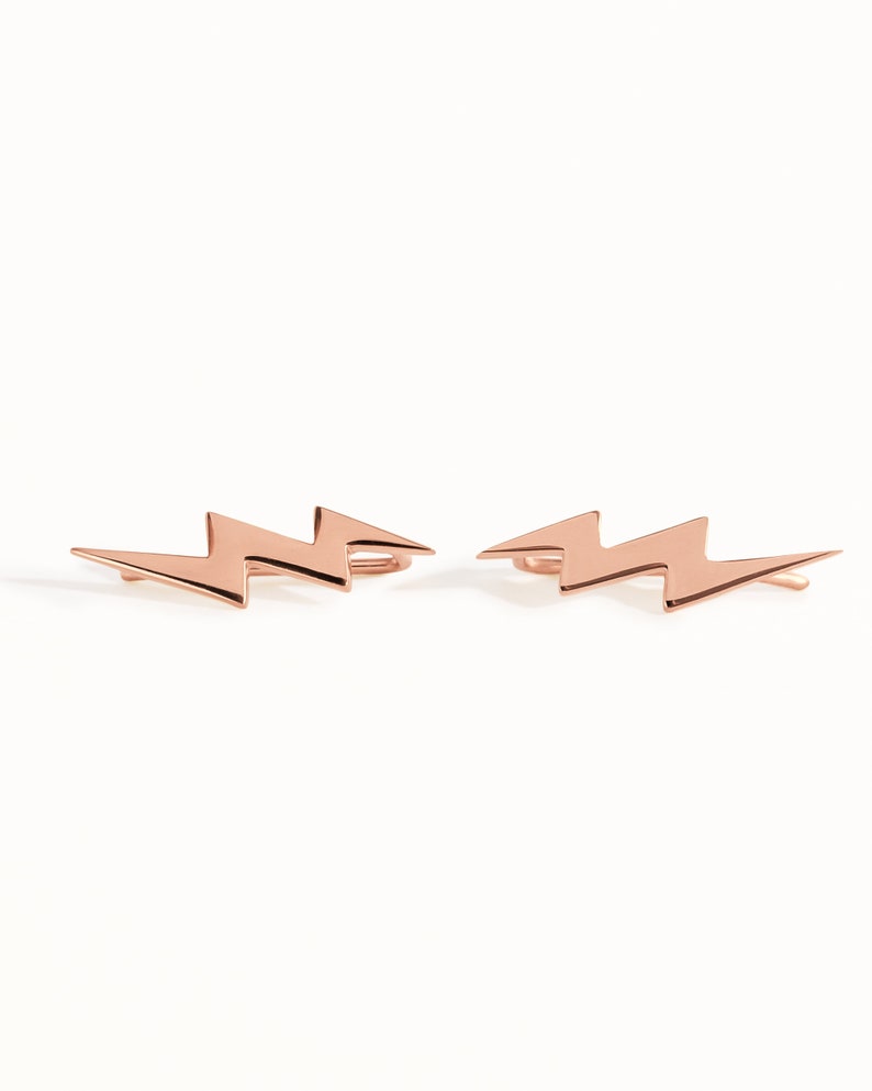 Bolt Earring Ear Climber 925 Sterling Silver Ear Cuff Lightning 14K Ear Crawler Chic Fashion Earrings Modern Jewelry Gift FES009 Rose Gold Shiny