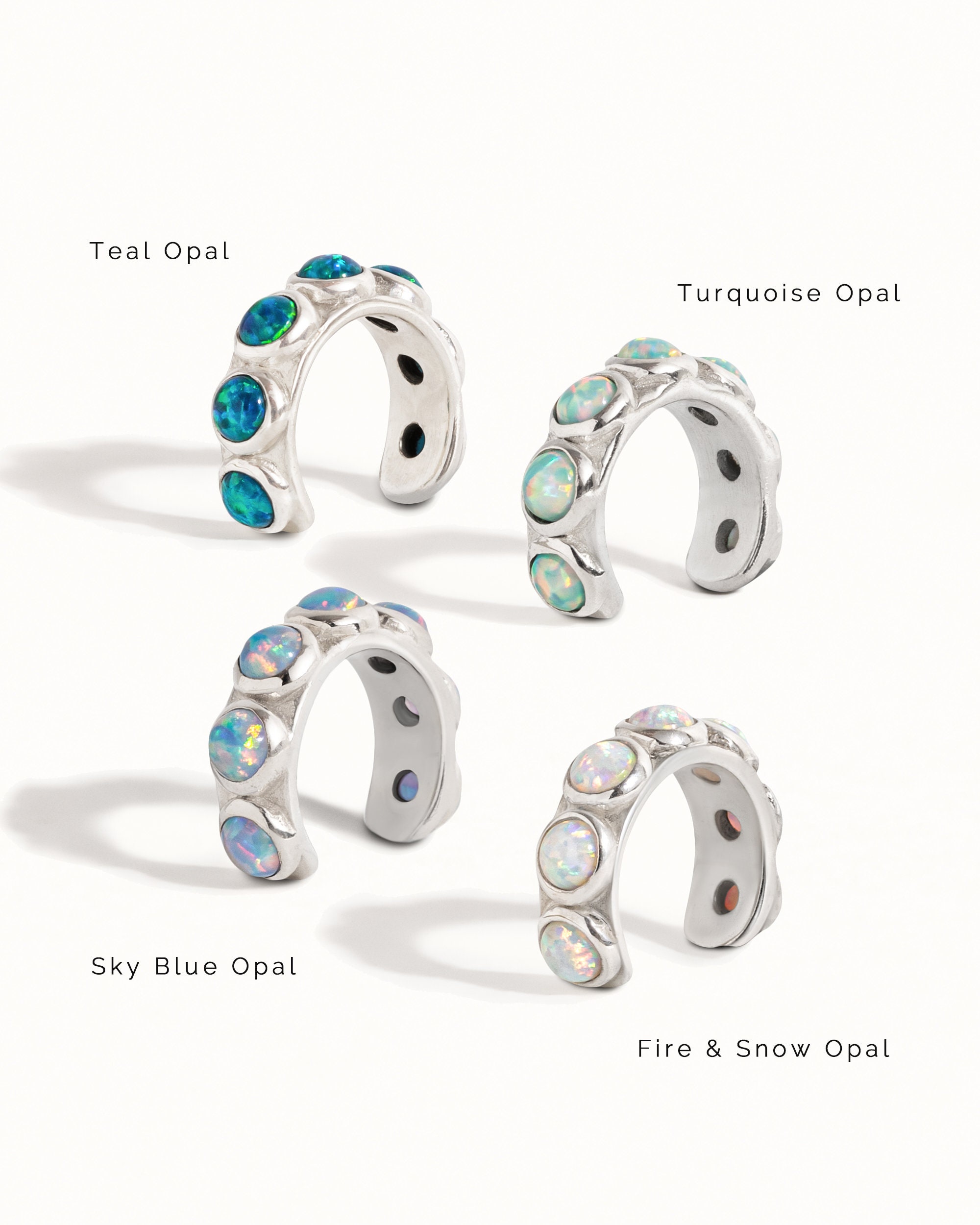 Sterling Silver Ear Cuff Earring Blue Opal Stones Inlay Ear Wrap Earrings Modern Jewelry  Gift for Her - ECU009