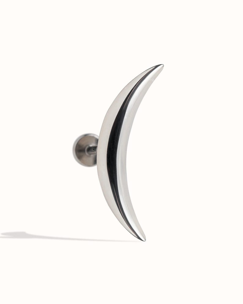 Cartilage Earring Crescent Moon Helix Earring 20G 18G 16G Sterling Silver Minimalist Stud Piercing Dainty Jewelry Ear Cuff Earring - CRT001 image 2