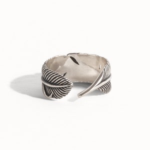 Feather Ring Sterling Silver Mystic Feather Adjustable Wrap Ring Angel Feather Band Southwest Boho Jewelry Gift for Him Her FRI002 image 5