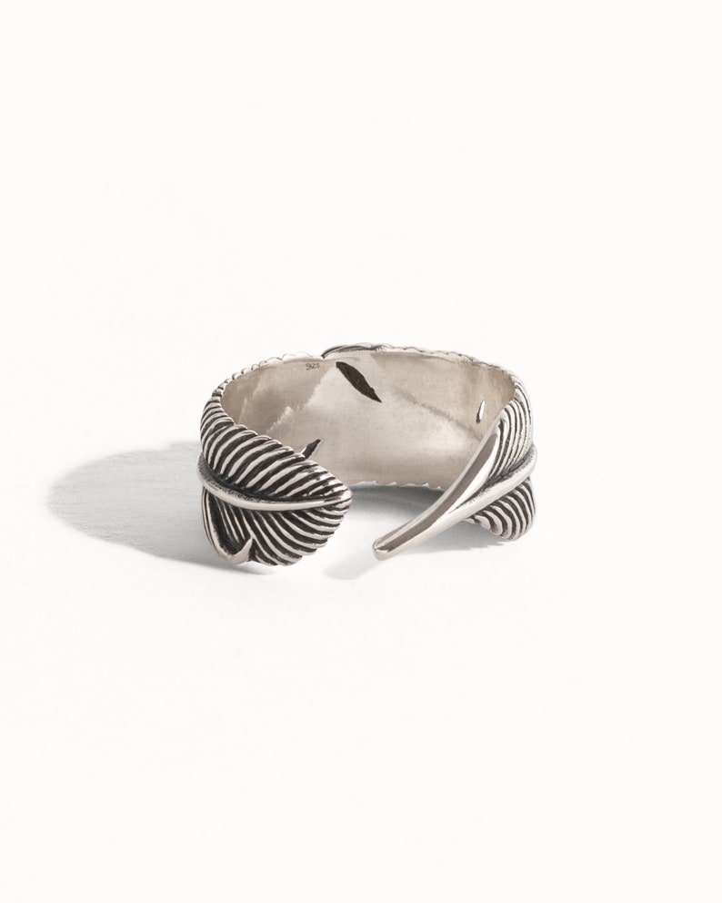 Feather Ring Sterling Silver Mystic Feather Adjustable Wrap Ring Angel Feather Band Southwest Boho Jewelry Gift for Him Her FRI002 image 5