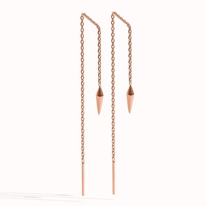 Threader Earrings Pendulum Sterling Silver Chain Earrings Dangle Minimalist Jewelry Gift for Her CHN001 Rose Gold Shiny