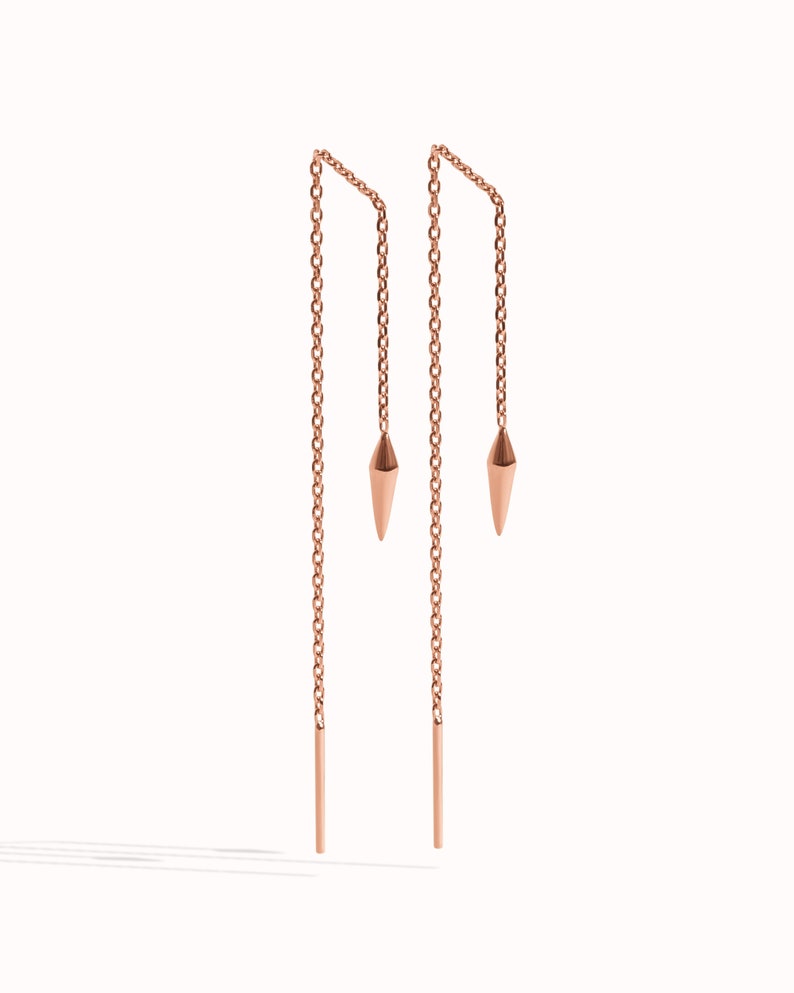 Threader Earrings Pendulum Sterling Silver Chain Earrings Dangle Minimalist Jewelry Gift for Her CHN001 Rose Gold Shiny