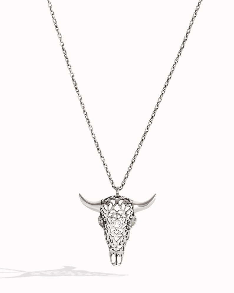 Buffalo Skull Necklace Jewelry Skull Charm Pendant with Chain Gothic Boho Statement Necklace Gift for Her FPE008 image 7