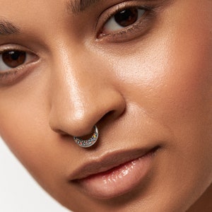 Opal Septum Ring Nose Ring Septum Jewelry Body Turquoise Opal Stone Piercing Sterling Silver Indian Style 14g 16g BSE027 image 2