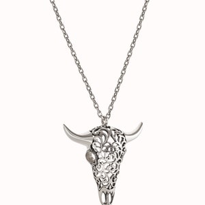 Buffalo Skull Necklace Jewelry Skull Charm Pendant with Chain Gothic Boho Statement Necklace Gift for Her FPE008 image 3