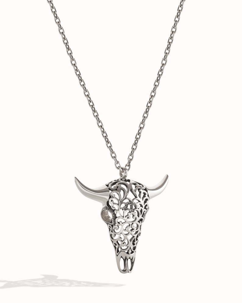 Buffalo Skull Necklace Jewelry Skull Charm Pendant with Chain Gothic Boho Statement Necklace Gift for Her FPE008 image 3