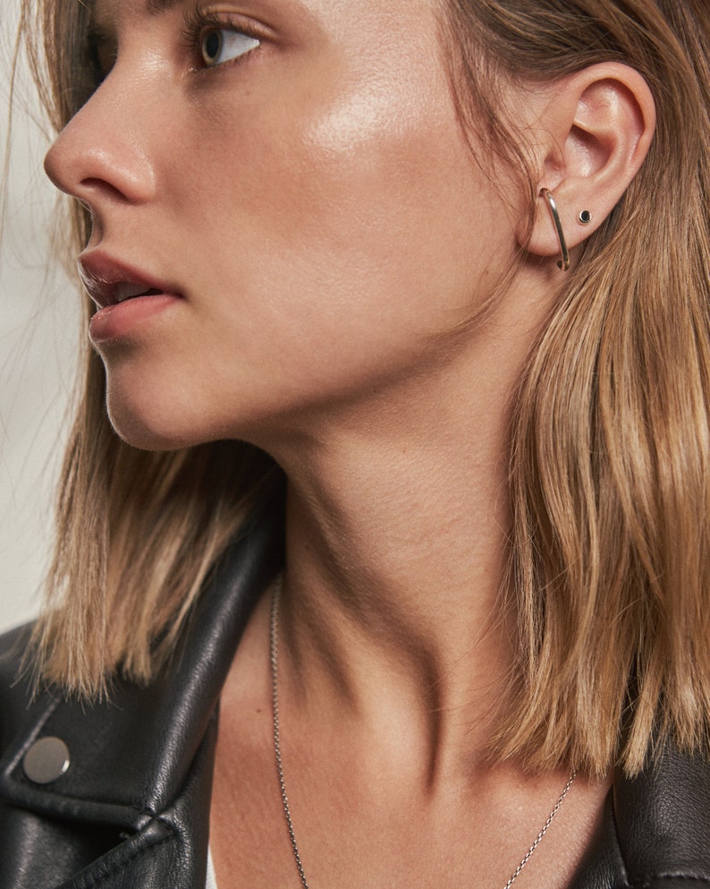 Breteloorbel Minimalistische zilveren oorbel Moderne geometrische oorlel manchetoorbel 14k Gold Filled Stud Bar Earring Eenvoudig cadeau CST027 afbeelding 4