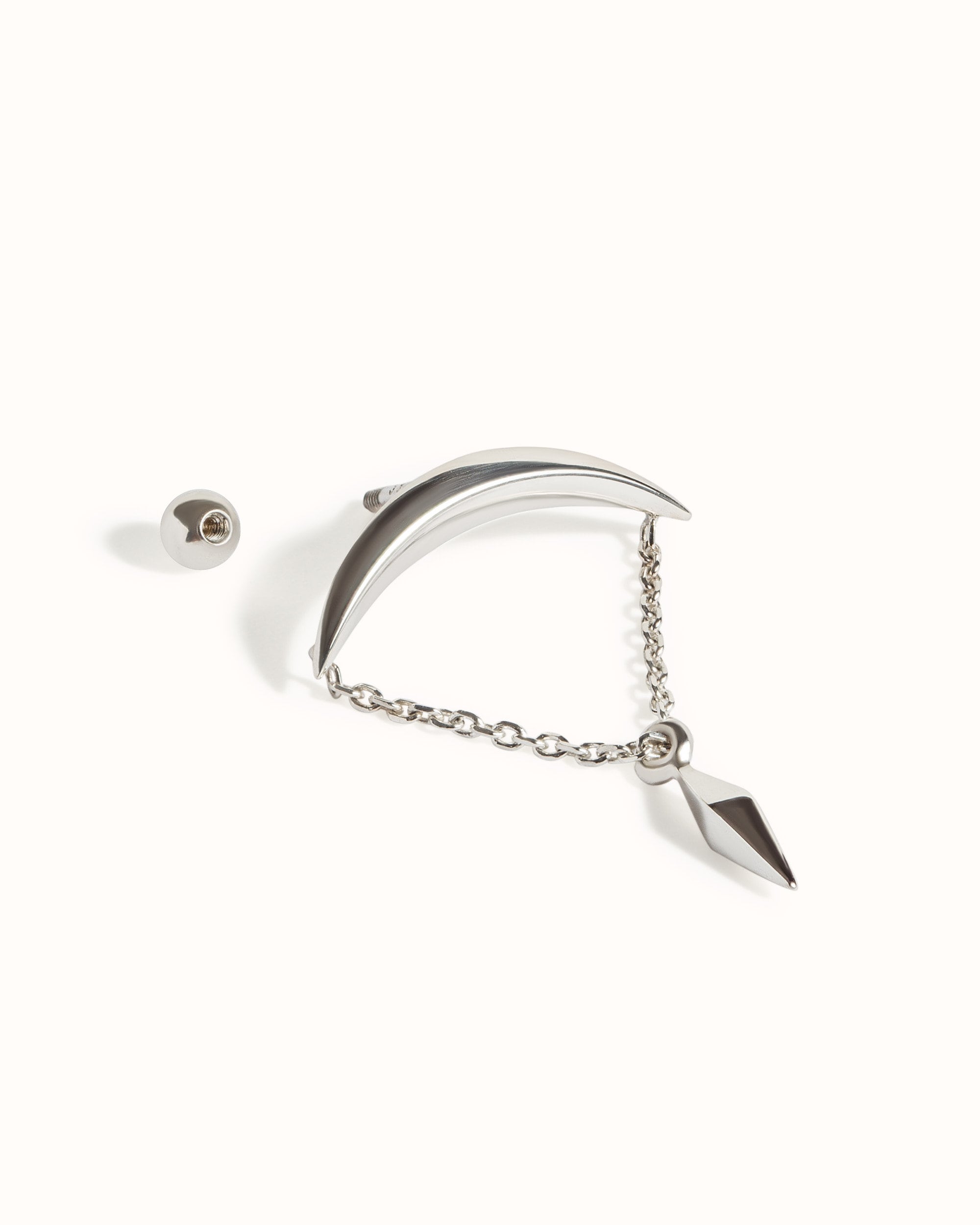 Top Helix Chain Piercing •  Hanging Pendulum Helix Earring • Crescent Moon Cartilage Earring • 18G 16G • Silver Hidden Helix - CRT012