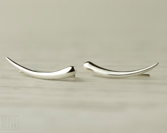 Silver Ear Climber Minimalist Earrings Crescent Moon Sterling Shine Ear Cuff Earrings Modern Jewelry Gift 14K Ear Wrap - FES007