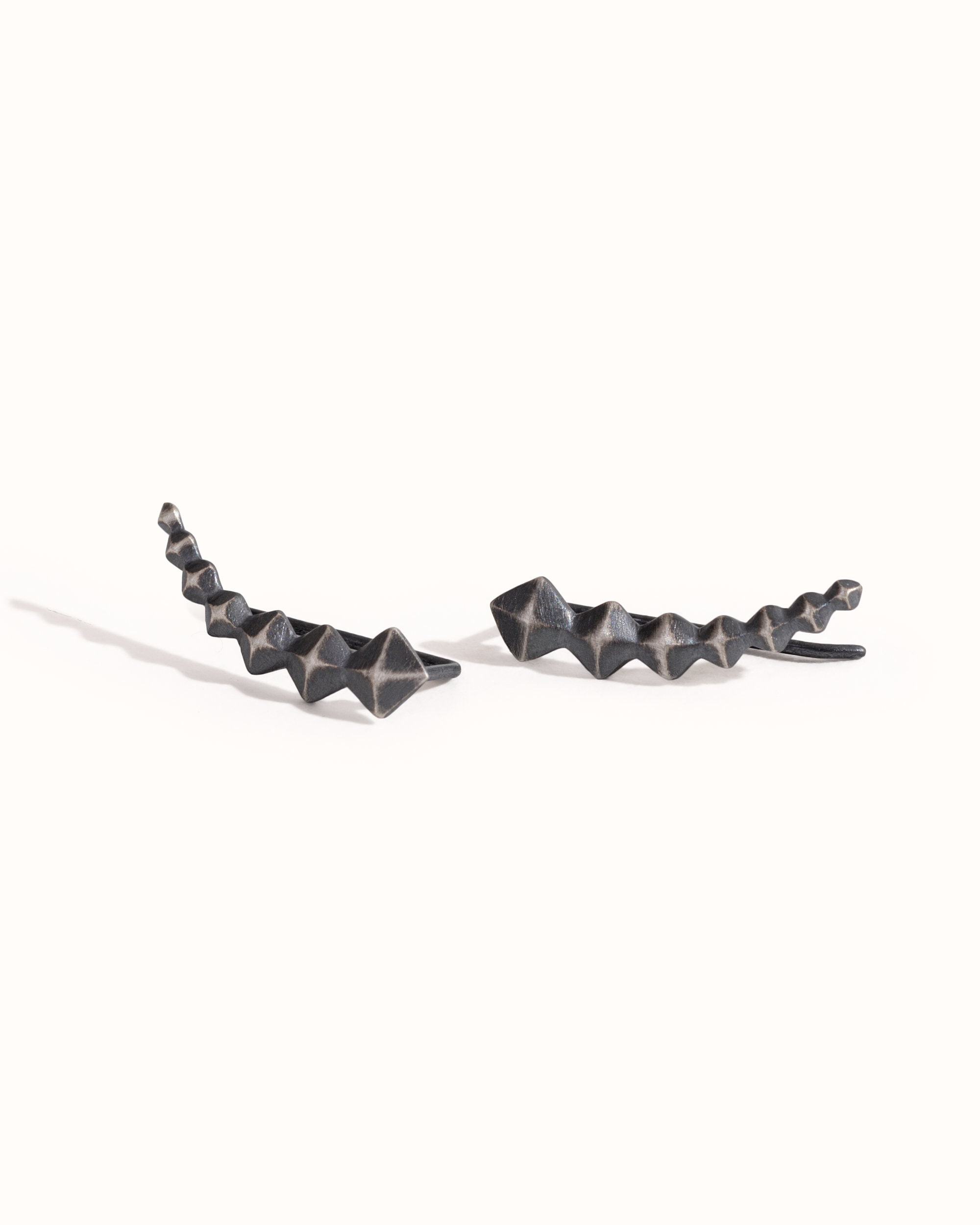 Black Silver Ear Climber Earrings · Minimalist Pyramid Ear Crawler · 925 Sterling Silver Earrings Fashion Jewelry Gift for Her - FES010