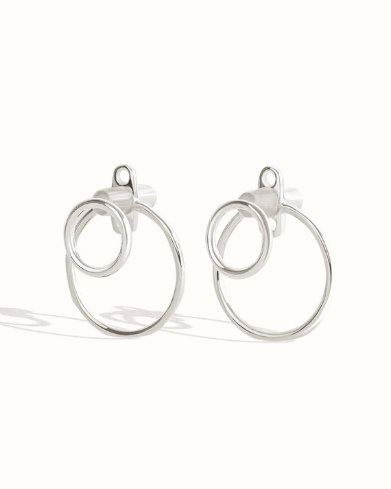 Orecchini A Cerchio Donna In Argento Sterling 925 - Doppio Strato, Design Semplice, Rotondi, Regalo Con Pochette