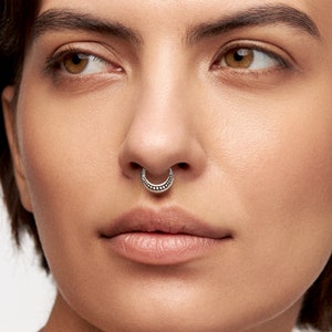 Septum Ring Moon Phase Celestial Nose Ring Sterling Silver Bohemian Body Jewelry Fashion Indian Style 14g 16g BSE026 image 2