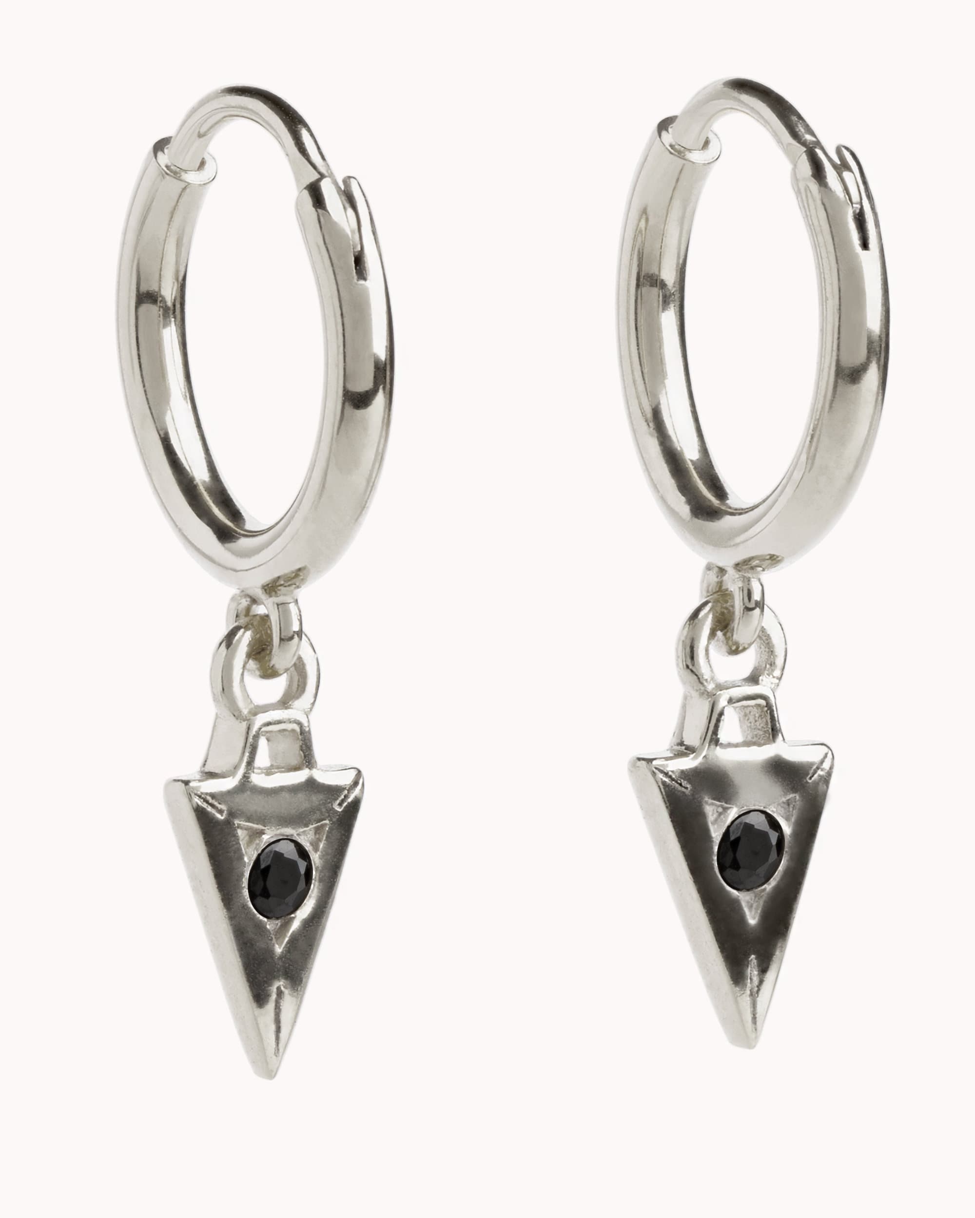 Tiny Zirconia Hoop Earrings Silver Triangle Pendulum Charm Huggie Earrings Sterling Silver Modern Jewelry Tiny Dainty Hoops - MHP011