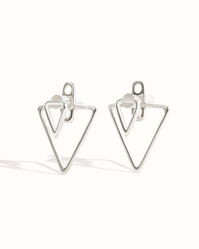 Triangle Ear Jacket Earring Sterling Silver Geometric Earrings Triangle Studs Minimalist Jewelry Gift for Her JKT011 image 5