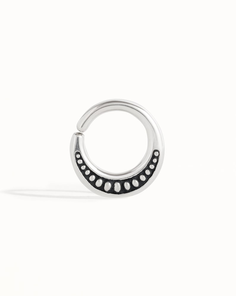 Septum Ring Moon Phase Celestial Nose Ring Sterling Silver Bohemian Body Jewelry Fashion Indian Style 14g 16g - BSE026 