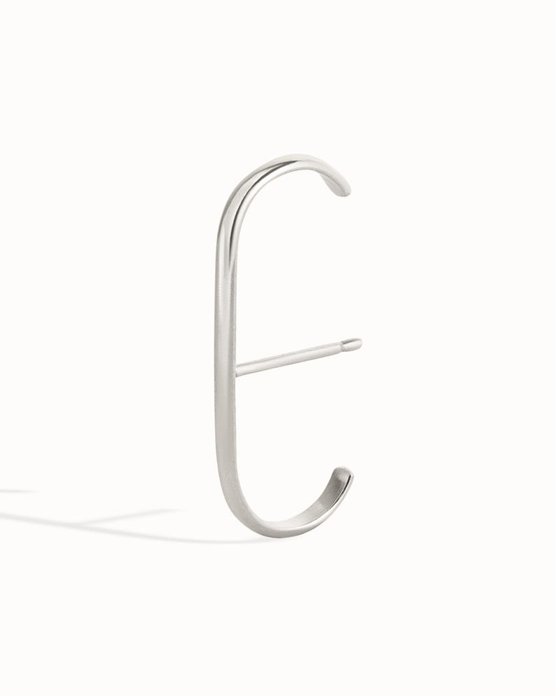 Orecchino minimalista a bretella in argento • Orecchino a clip geometrico moderno per lobo • Orecchino a perno placcato oro 24 carati, regalo semplice - CST027 Silver