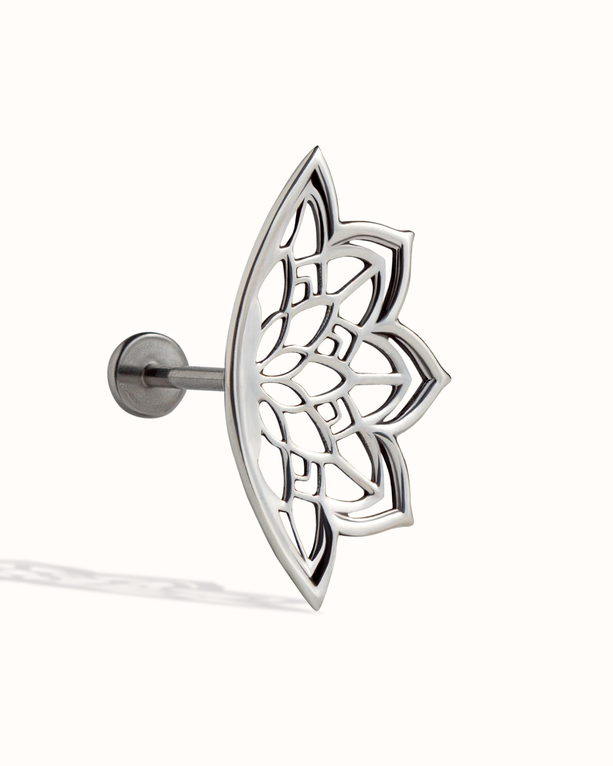 Boho Helix Earring • Geometric Mandala Lotus Flower Hidden Helix • Piercing 18G 16G • Cartilage Bohemian Silver Spiritual Jewelry • CRT023 B