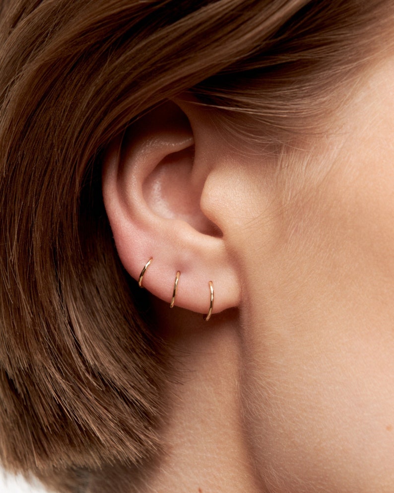 20G 14K Gold Filled Small Hoop Earrings Cartilage Thin Hoop Earring Tiny Continuous Endless Silver Hoop Earrings Dainty Hoop MHP006B image 1
