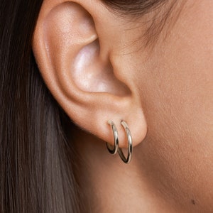 Double Hoop Earrings Gold Filled 14K & Silver Huggie Hoop Earrings Minimalist Twin Hoops Fake Double Piercing Gift for Mom CST032 image 8