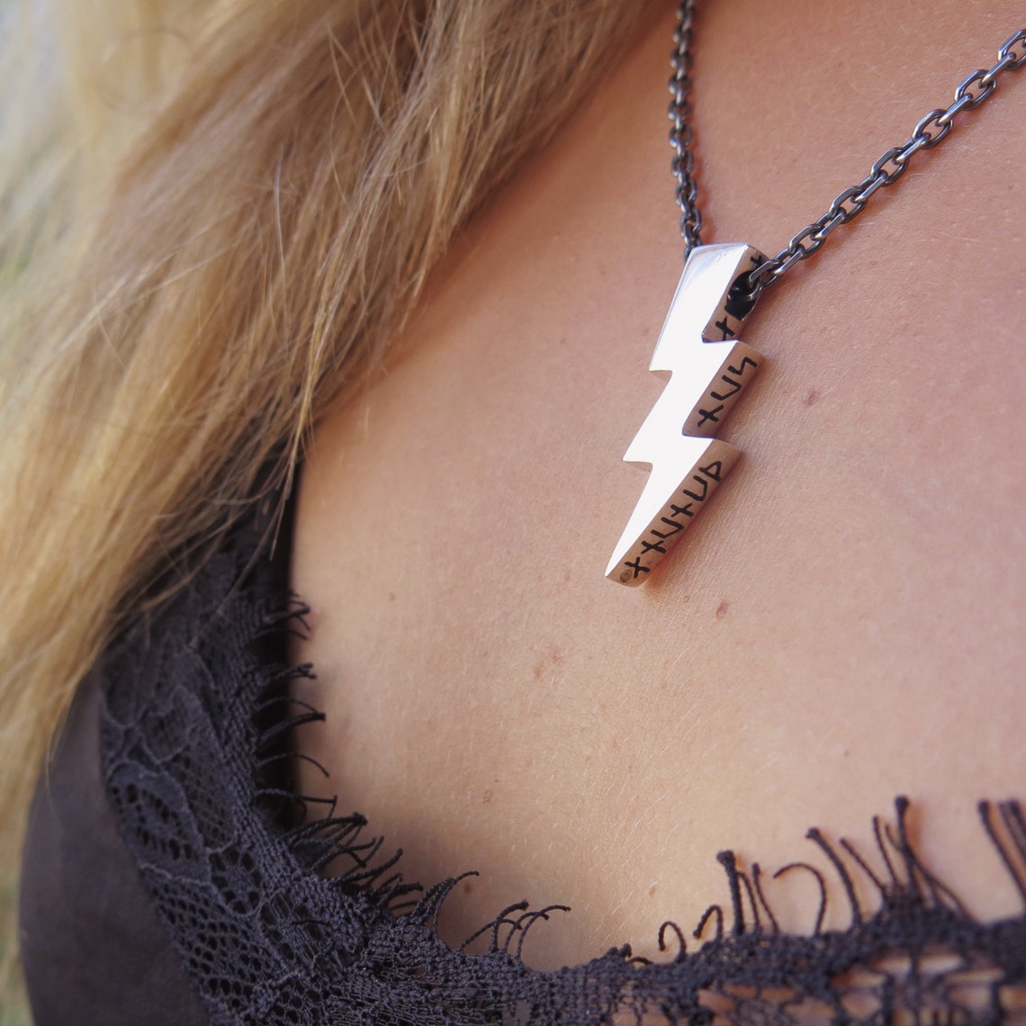 Bolt Necklace Jewelry Solid Sterling Silver Pendant With Etsy