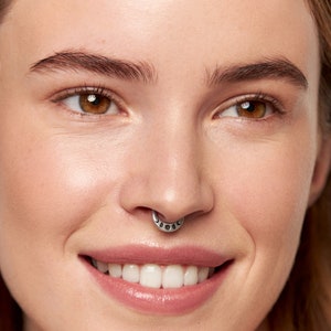 Moon Phase Septum Ring Nose Ring Celestial Jewelry Sterling Silver Bohemian Fashion Indian Style 14g 16g 18g BSE041 image 2