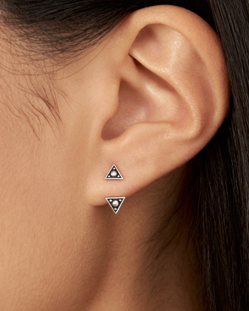 Sterling Silver Triangle Ear Jacket Earrings Ear Cuff Earrings Modern Jewelry Gift for Her JKT007SSO image 1