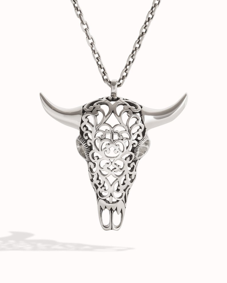 Buffalo Skull Necklace Jewelry Skull Charm Pendant with Chain Gothic Boho Statement Necklace Gift for Her FPE008 image 1