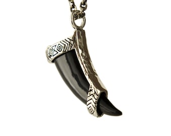 Claw Necklace Wrapped Talon Pendant Boho Jewelry Black Horn Bear Claw  Gift for Her - FPE016