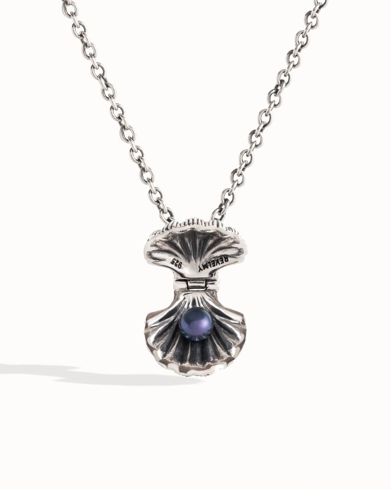 Collana di perle Collana di conchiglie d'argento fatta a mano Collana di perle in ostrica con ciondolo nautico oceanico Collana in argento regalo per lei FPE036 immagine 5