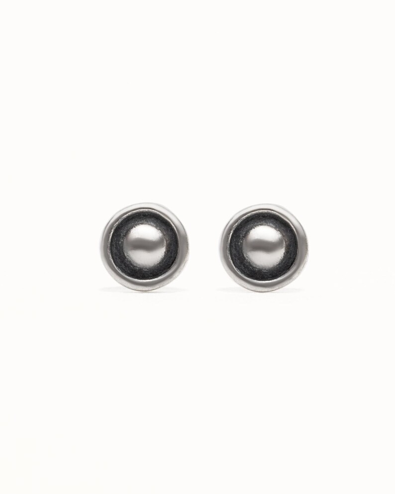 Tiny Silver Stud Round Dot Sterling Silver Stud Earrings Moon Eclipse Modern Jewelry Gift for Her CST004 image 3