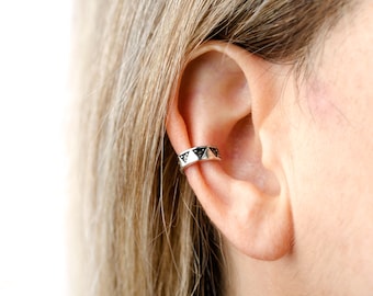 Sterling Silver Ear Cuff Earring Aztec Triangle Dots Piramyds Ear Wrap Earrings Boho Jewelry  Gift for Her - ECU002