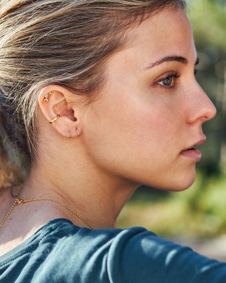 Galaxy Moons Helix Earring Moons & Moonstone Cartilage Earring Sterling Silver Piercing Dainty Modern Jewelry Ear Cuff Earrings CRT004 image 5