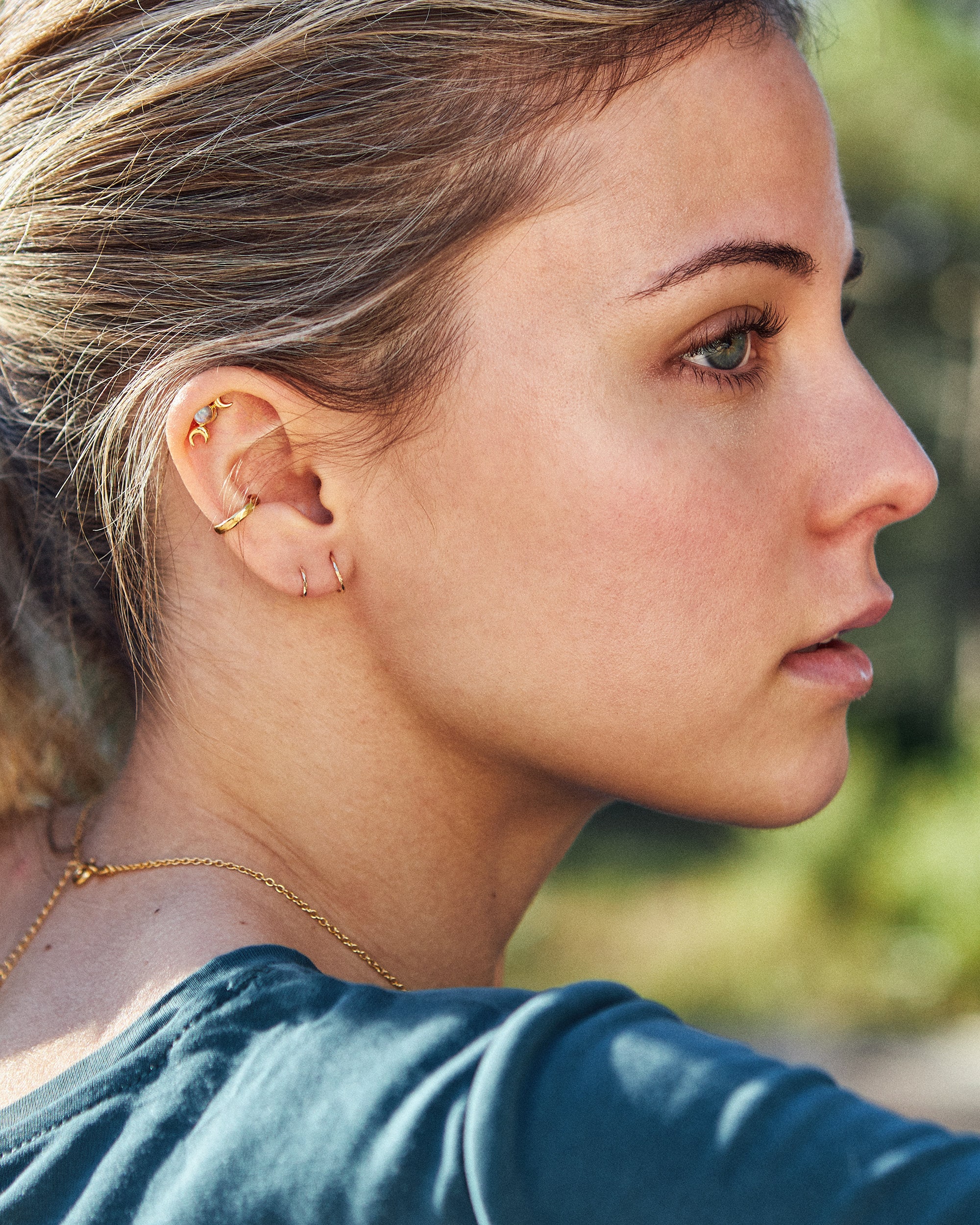 Hecate Symbol Earring • Goddess of Witchcraft and Magic Jewelry • Twin Moons Helix Earring  • Moonstone Cartilage Silver Piercing - CRT004