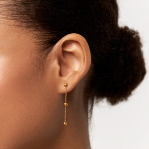 Double Ball Earrings Long Drop Ball Earrings Gold Ball Threader Earrings Silver Chain Dangle Earrings Gift for Her CST025 image 6