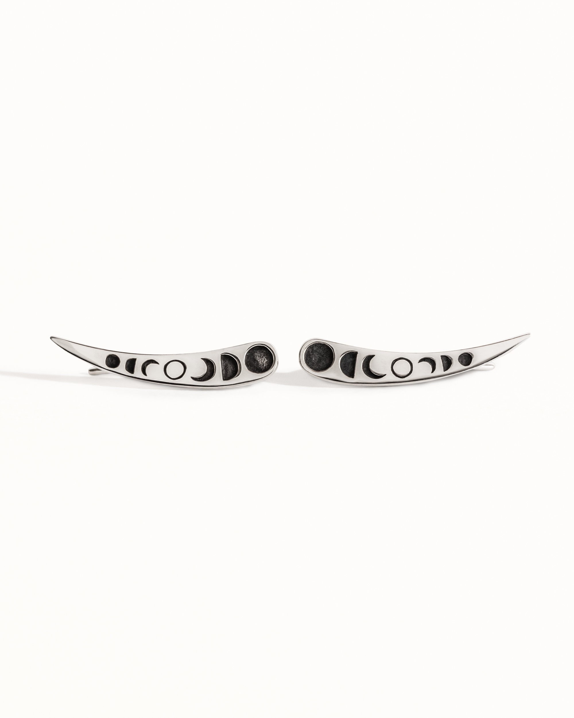 Moon Phases Ear Climber Silver Celestial Earrings Ear Crawler Earrings Modern Jewelry Bohemian Crescent Moon Ear Cuff Gift For Her - FES030