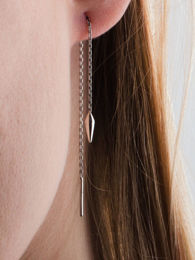 Threader Earrings Pendulum Sterling Silver Chain Earrings image 1