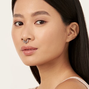 Leaves Septum Ring Nose Ring Body Jewelry Sterling Silver Bohemian Fashion Indian Style 14g 16g 18g Gift for Her BSE036 image 6