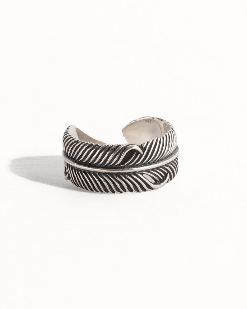 Feather Ring Sterling Silver Mystic Feather Adjustable Wrap Ring Angel Feather Band Southwest Boho Jewelry Gift for Him Her FRI002 image 2