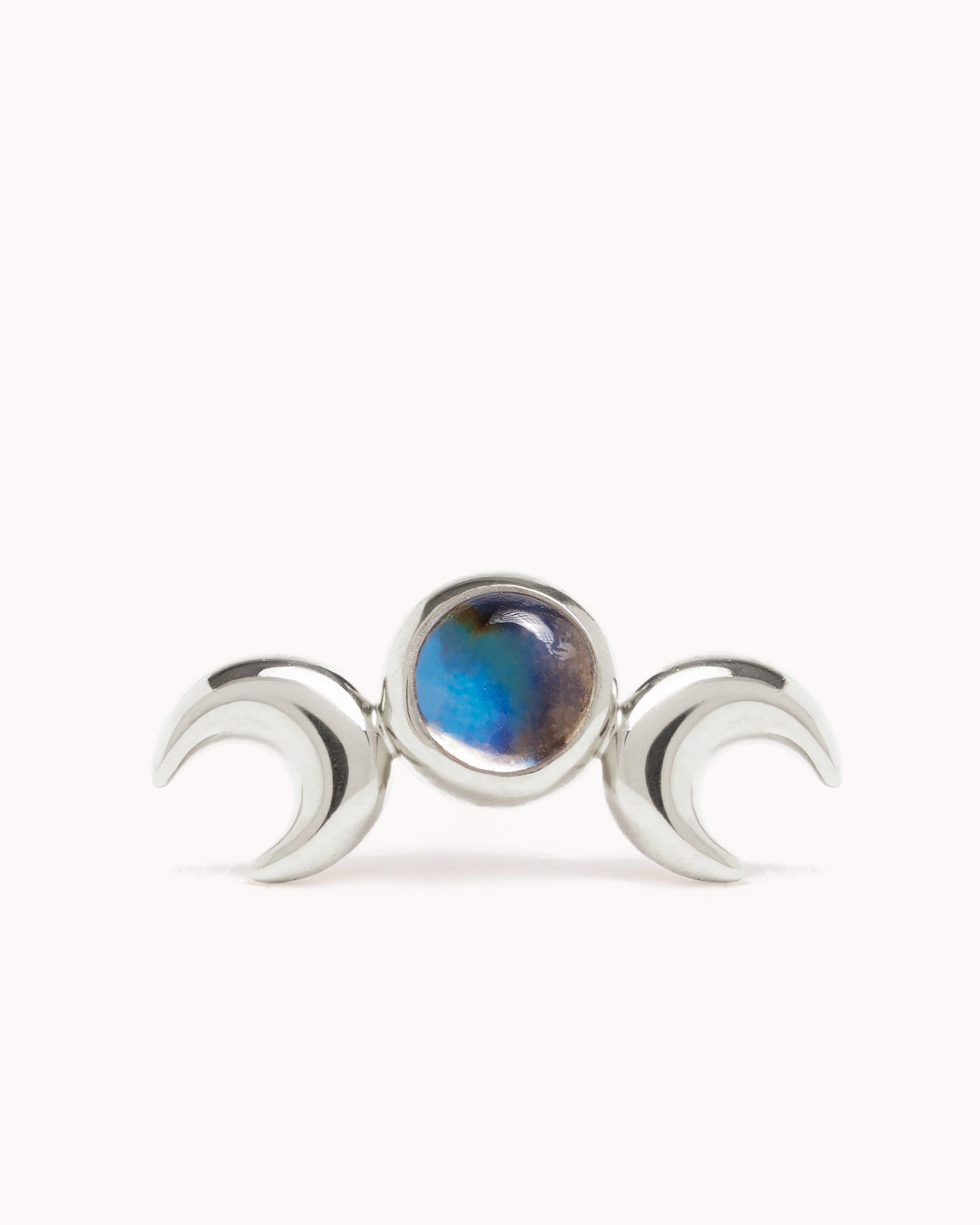 Hecate Symbol Earring • Goddess of Witchcraft and Magic Jewelry • Twin Moons Helix Earring  • Moonstone Cartilage Silver Piercing - CRT004