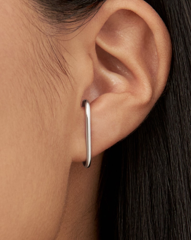 Suspender Earring Minimalist Silver Earring Modern Geometric Ear Lobe Cuff Earring 14k Gold Filled Stud Bar Earring Simple Gift CST027 zdjęcie 1