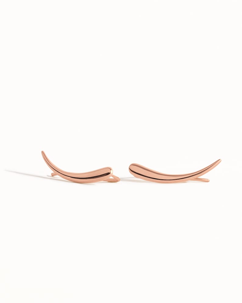 Pendientes de plata de ley con diseño de oreja de luna creciente celestial, pendientes escaladores de orejas, regalo de joyería minimalista moderno para orugas de orejas FES007 Rose Gold Shiny