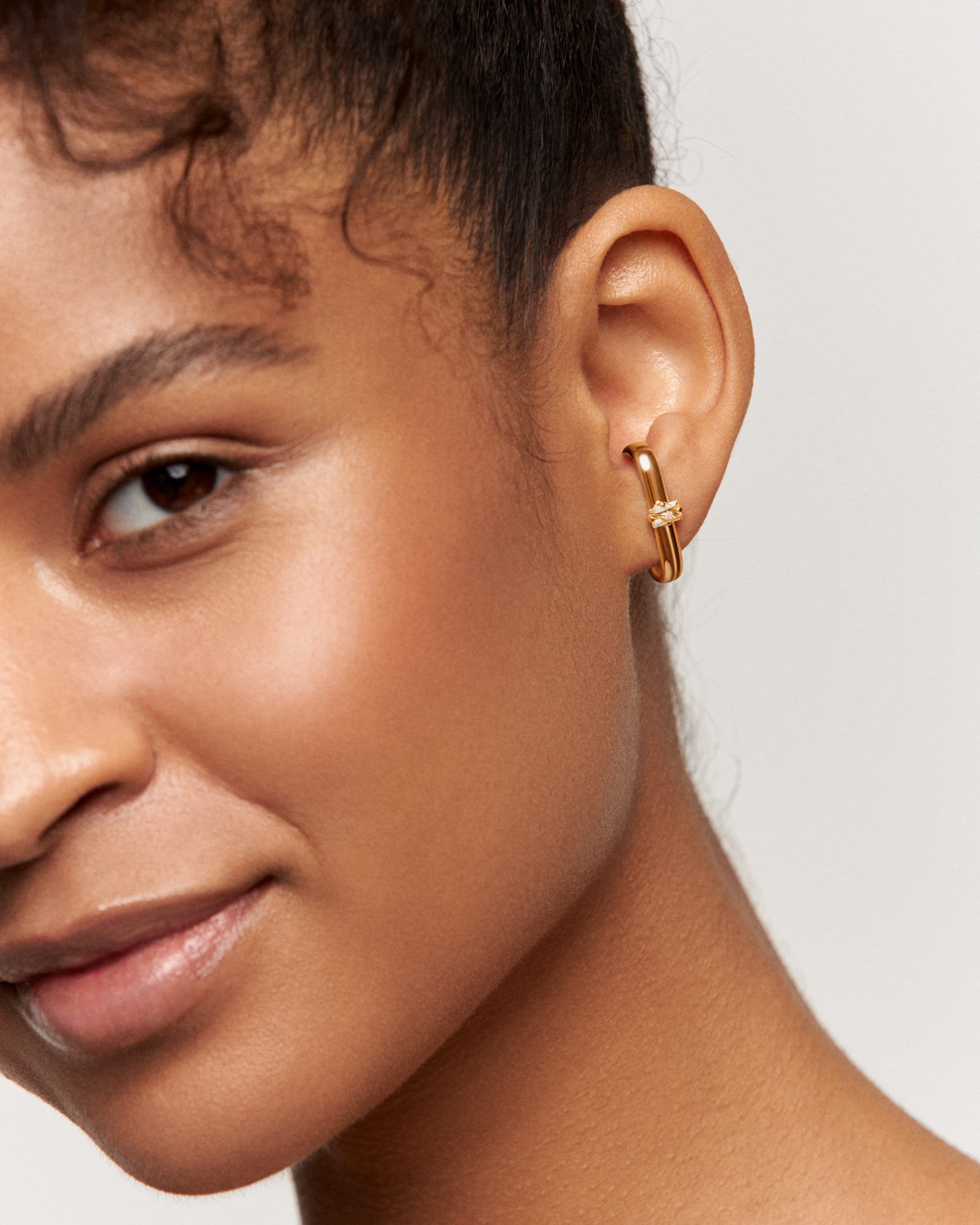 Wide Suspender Earring CZ • Gold Lobe Cuff Earrings • Thick Modern Earring • 14k Gold & Silver Ear Suspender Earring • Bar Earring - CST033