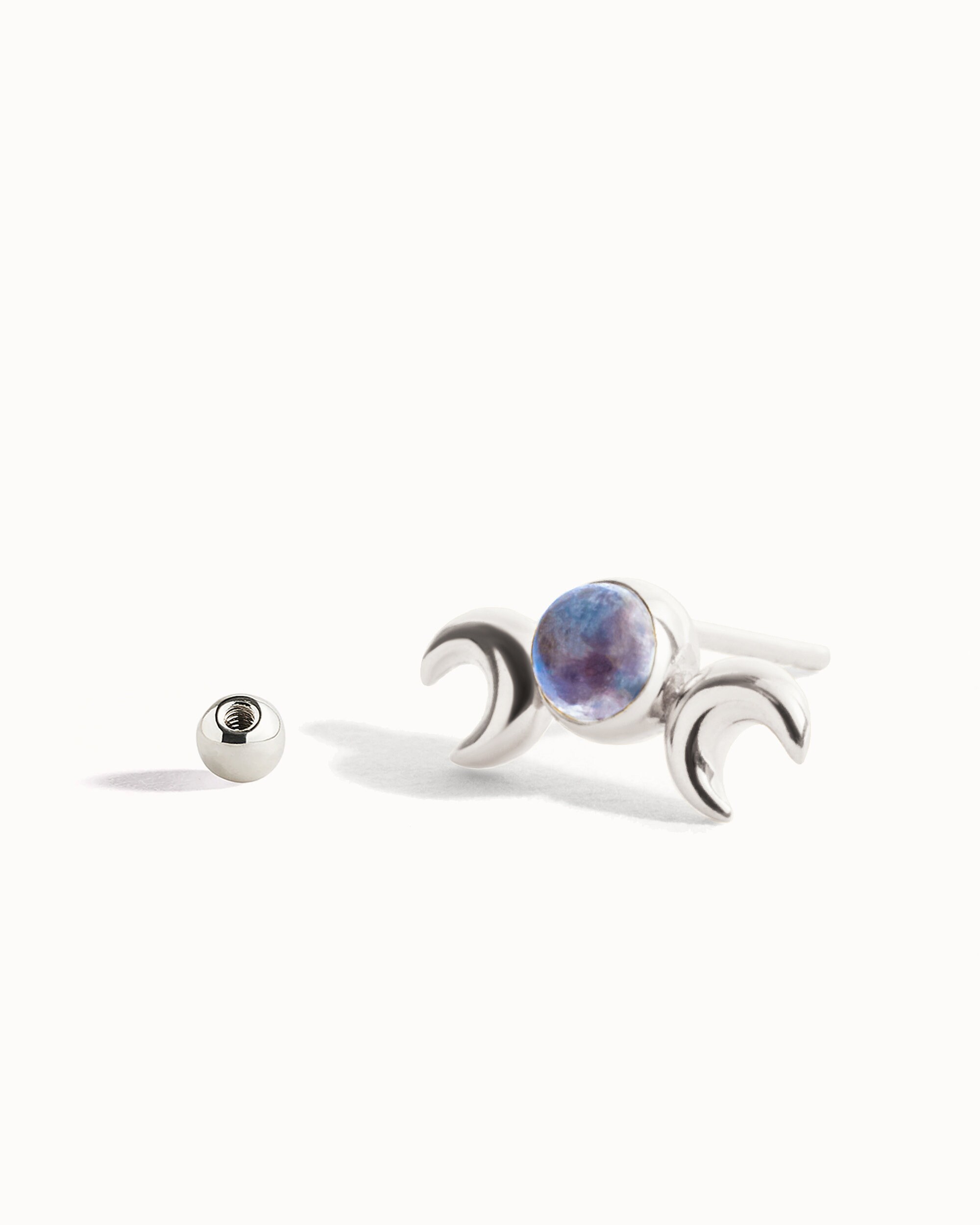 Hecate Symbol Earring • Goddess of Witchcraft and Magic Jewelry • Twin Moons Helix Earring  • Moonstone Cartilage Silver Piercing - CRT004