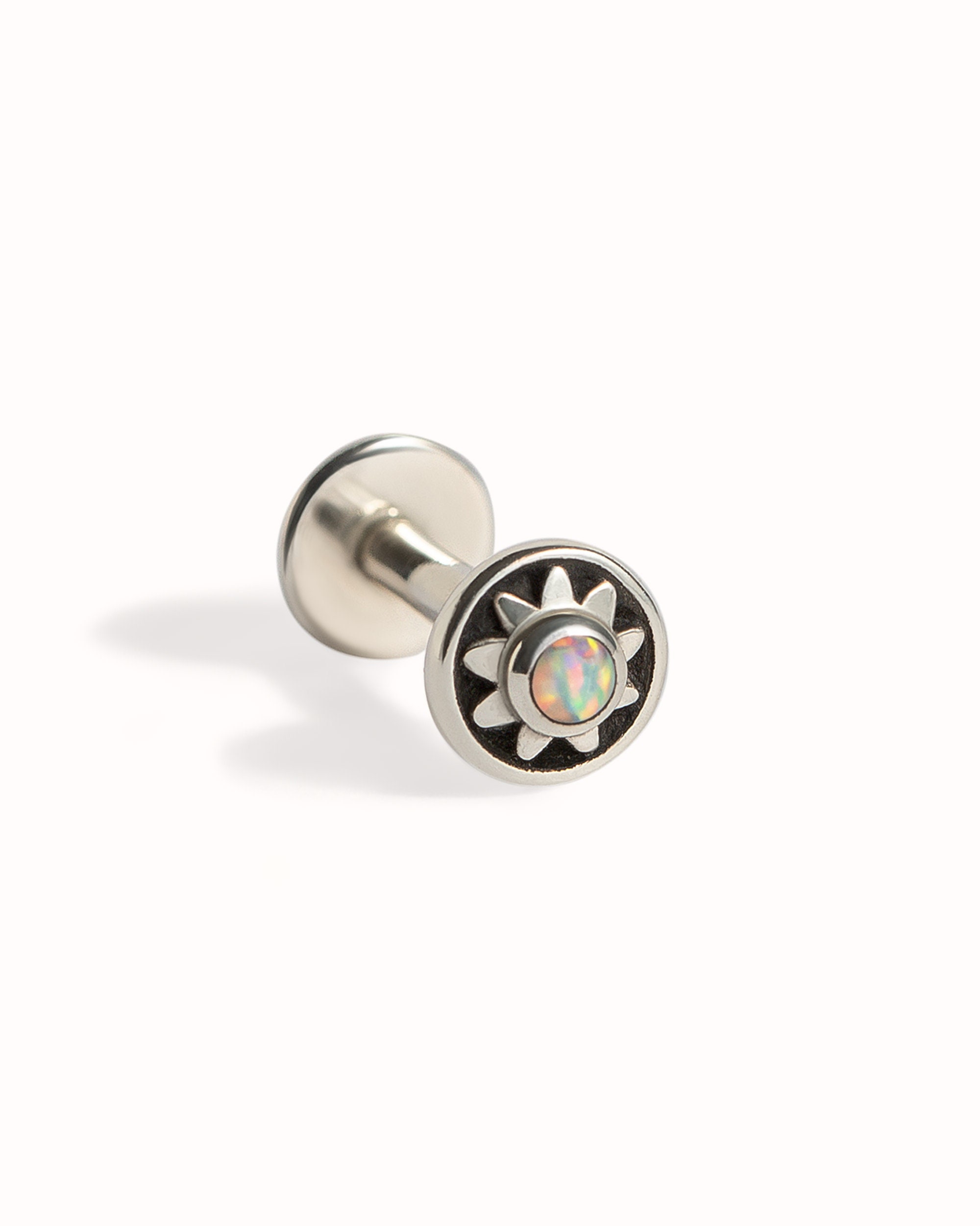 Fire Opal Cartilage Earring • Flat Back Stud Earring • Sterling Silver 16G Internally Threaded Labret Stud • Opal Piercing Jewelry - CRT011