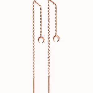 Threader Earrings Crescent Moon Phase Earrings Sterling Silver Chain Earrings Celestial Dangle Minimalist Jewelry CHN002 Rose Gold Shiny