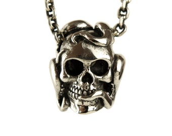 Octopus Tentacle Anatomic Human Skull Necklace Jewelry Antique Silver Bronze Pendant Gothic Steampunk  Gift for Her - FPE011