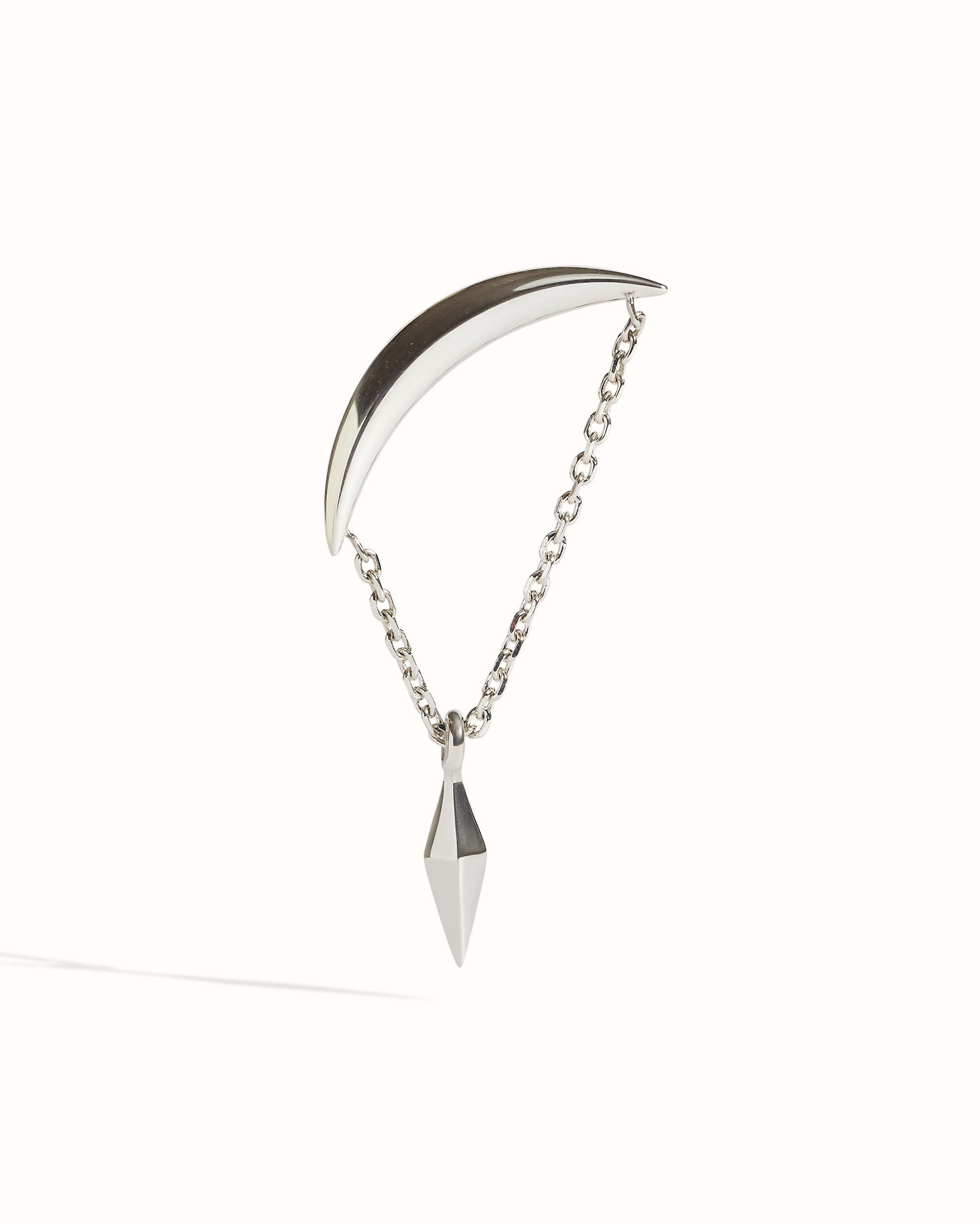 Top Helix Chain Piercing •  Hanging Pendulum Helix Earring • Crescent Moon Cartilage Earring • 18G 16G • Silver Hidden Helix - CRT012