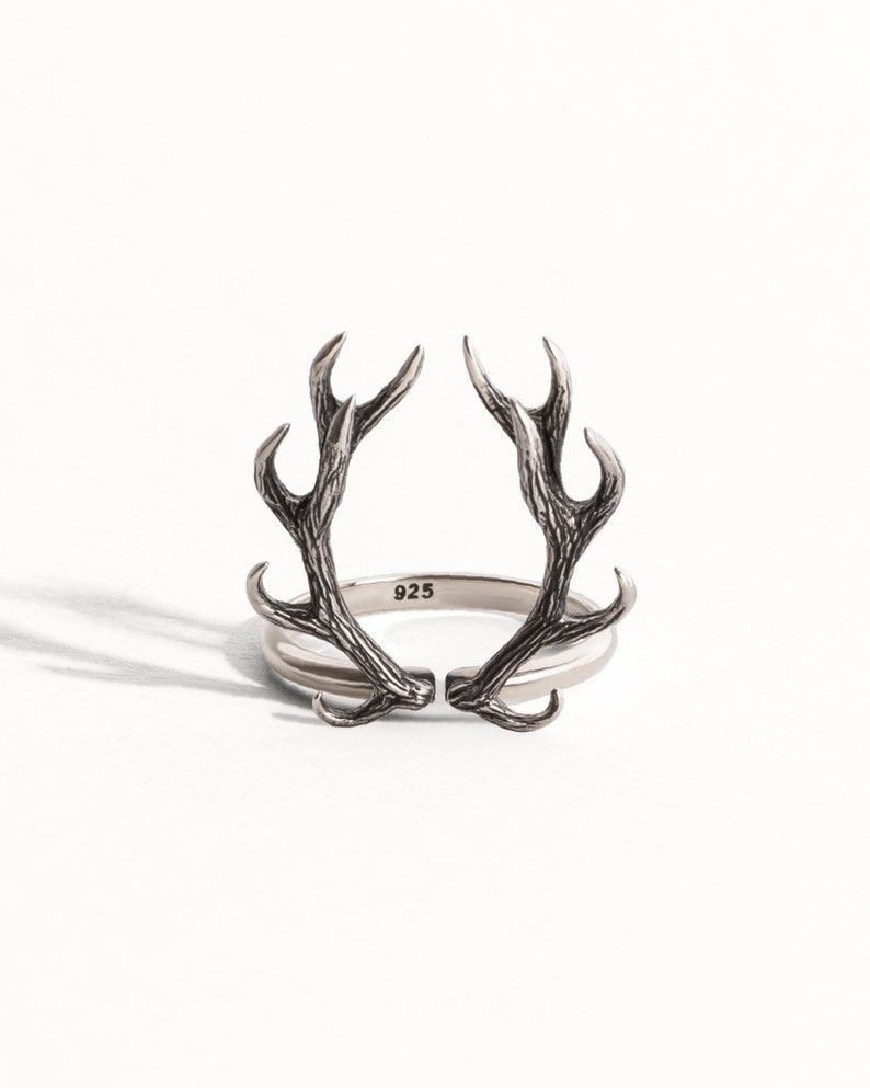 Deer Antler Ring Sterling Silver Ring Statement Ring Adjustable Ring Boho Jewelry Jewelry Gift for Her FRI001 image 1